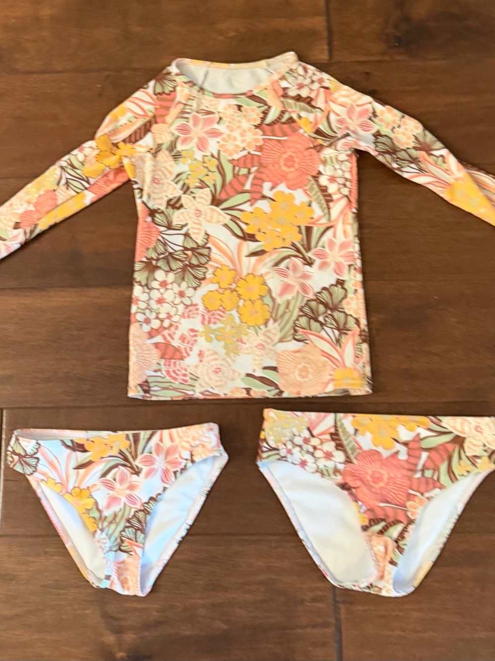 Roxy Girls Floral Long-Sleeve Rashguard Set - Pink, Yellow & Coral